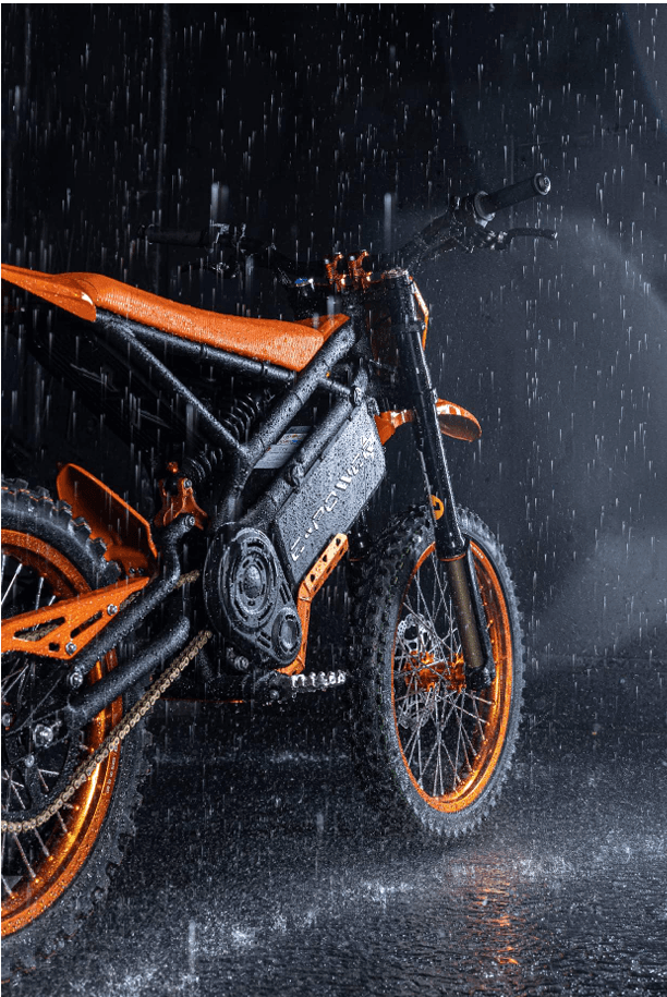 Electric motorcycle in the rain